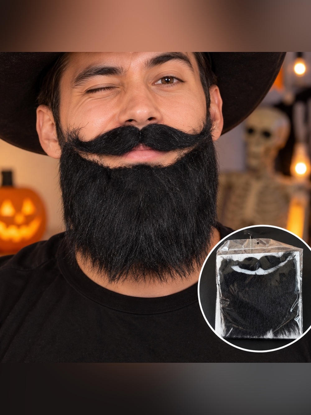 Black Fake Beard & Mustache Costume Halloween Cosplay Adult